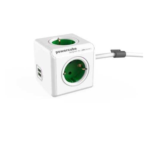 Удлинитель Allocacoc PowerCube Extended 1402GN/DEEUPC, 5 розеток, 1,5 м, White/Green в Ситилинк